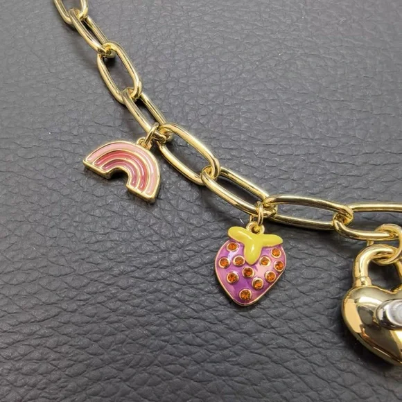 COACH Gold Charm Necklace with Heart and Cherry Accents - Picture 7 of 9